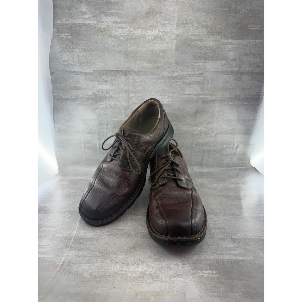 Clarks Men Brown Leather Lace Up Oxford Shoes 86235 9.5M Square Toe Rugged Sole